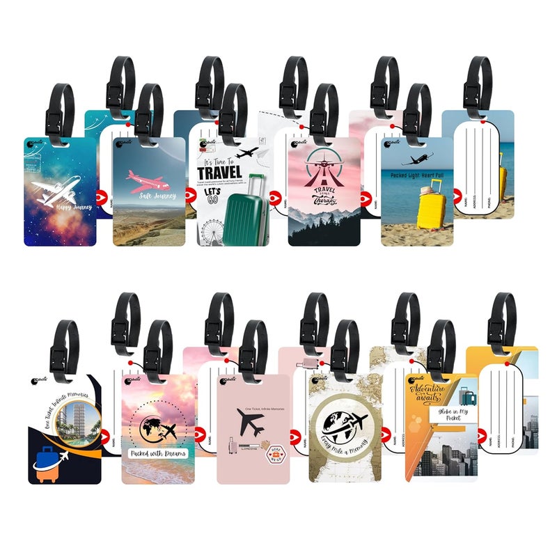 Kidultz (Set of 10) Synthetic Luggage Tags with Black Strap Loop | Durable, Waterproof, Anti-Break Travel ID Tags for Suitcases, Backpacks, School & Office Bags (Set 1) - Image 2