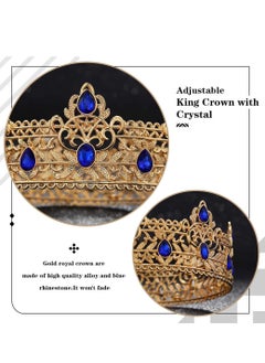 SYOSI Gold King Crown, Royal Crown with Blue Rhinestone, Birthday Crown, Metal Men's Crown Suitable for Use Cosplay Headwear Costume Hair Accessories  - Image 2