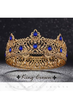 SYOSI Gold King Crown, Royal Crown with Blue Rhinestone, Birthday Crown, Metal Men's Crown Suitable for Use Cosplay Headwear Costume Hair Accessories  - Image 4