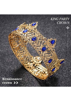SYOSI Gold King Crown, Royal Crown with Blue Rhinestone, Birthday Crown, Metal Men's Crown Suitable for Use Cosplay Headwear Costume Hair Accessories  - Image 3