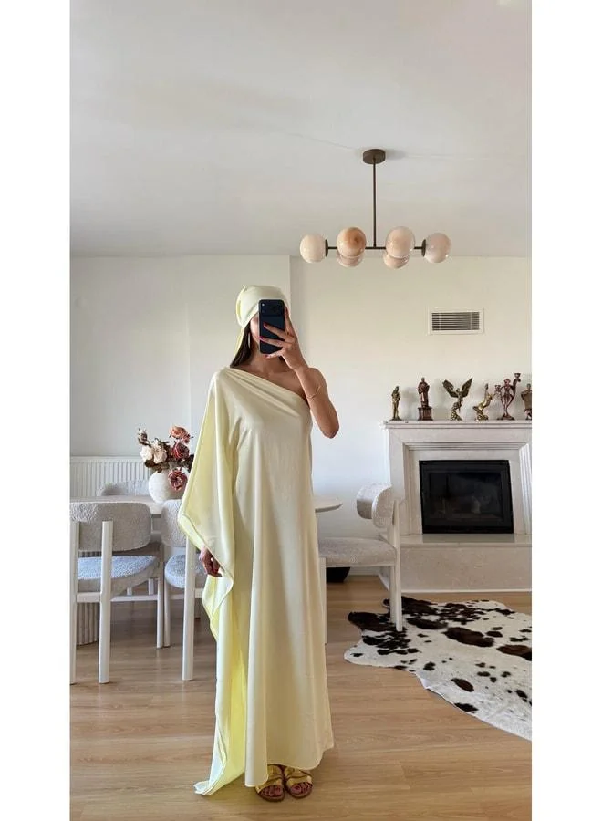 GAUS Yellow Ruffle One-Shoulder Satin Dress GAUS-01645.
