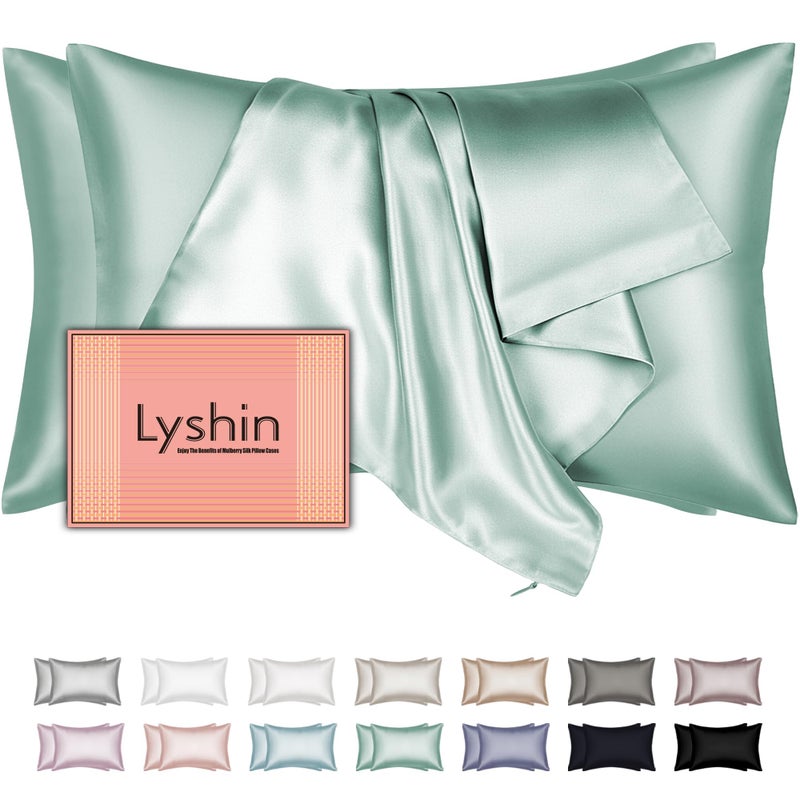 LYSHIN Mulberry Silk Pillow Cases 2 Pack Standard Size 20x26 Inches with Hidden Zipper  Ultra Smooth and Soft Breathable Cooling Silk Satin Pillowcase Set of 2  Better for Hair and Skin  Gifts for Women Men - Image 1