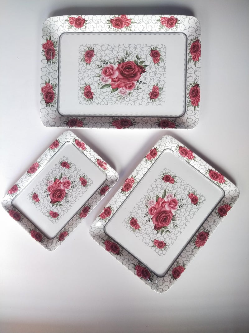 URMILA PLASTIC Premium Printed Design Melamine Serving Tray for Kitchen, Dining, Serving & Desk Tray Set of 3 (T2, King) - Image 3