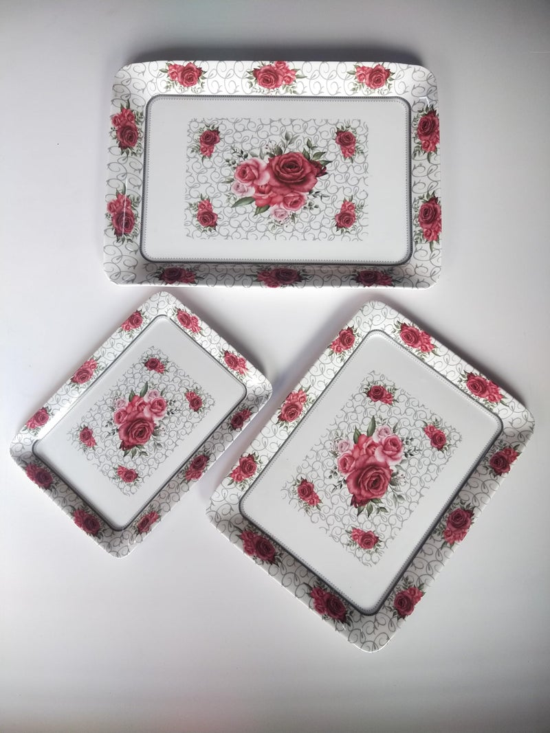 URMILA PLASTIC Premium Printed Design Melamine Serving Tray for Kitchen, Dining, Serving & Desk Tray Set of 3 (T2, King) - Image 1