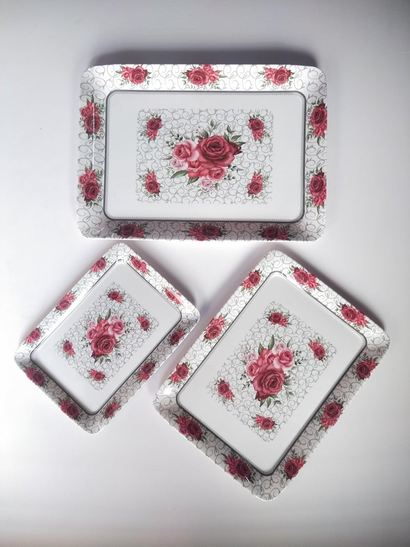 URMILA PLASTIC Premium Printed Design Melamine Serving Tray for Kitchen, Dining, Serving & Desk Tray Set of 3 (T2, King) - Image 5