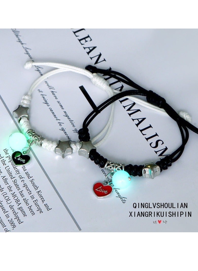 Glow in the Dark LOVE Heart Bracelet Set – Luminous Resin Beads, Matching Couple & Friendship Bracelets for Lovers, Best Friends, Adjustable Gift Jewelry for Women & Men - Image 1