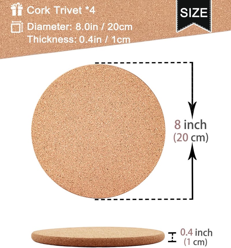 KITLAB Cork Trivet, 4 Pack High Density Thick Cork Trivets for Hot Dishes, 8 Inch Heat Resistant Large Coaster for Kitchen, Hot Pads for Table & Countertop - Image 3