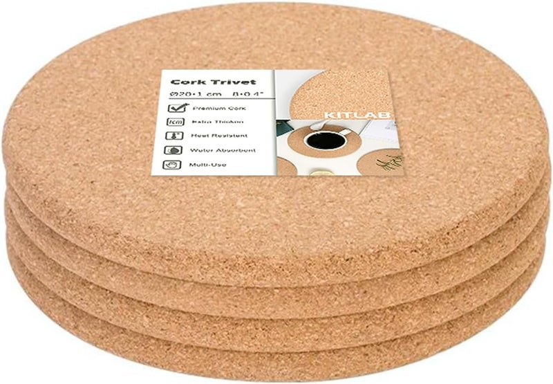 KITLAB Cork Trivet, 4 Pack High Density Thick Cork Trivets for Hot Dishes, 8 Inch Heat Resistant Large Coaster for Kitchen, Hot Pads for Table & Countertop - Image 1