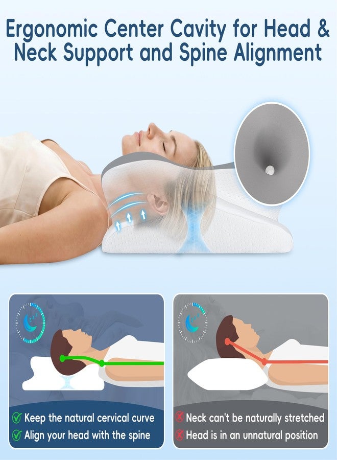 FGNTWP Cervical Pillow for Neck and Shoulder Support, Ergonomic Contour Pillow for Pain Relief, 2 Heights Cooling Memory Foam Orthopedic Pillow for Side Back Stomach Sleepers Grey White - Image 2