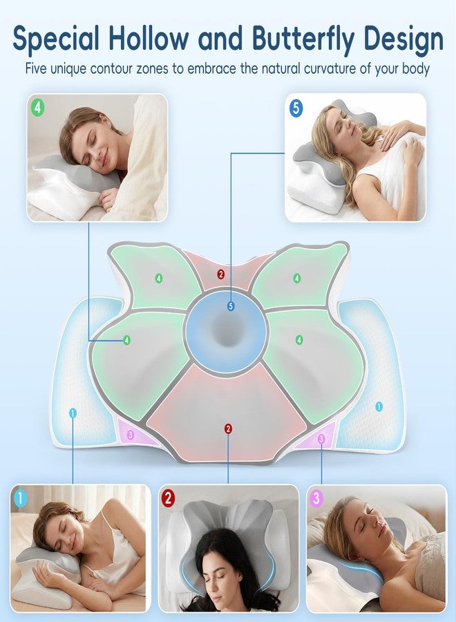 FGNTWP Cervical Pillow for Neck and Shoulder Support, Ergonomic Contour Pillow for Pain Relief, 2 Heights Cooling Memory Foam Orthopedic Pillow for Side Back Stomach Sleepers Grey White - Image 5