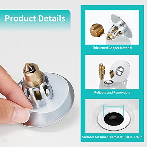 HAPPUP Sink Stopper, Bathroom Sink Drain Strainer with Hair Catcher, for 1.04’’~1.97’’ Drain Hole, Brass Universal Drain Cover, Pop Up Basin Plug - Image 4