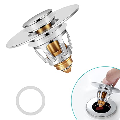 HAPPUP Sink Stopper, Bathroom Sink Drain Strainer with Hair Catcher, for 1.04’’~1.97’’ Drain Hole, Brass Universal Drain Cover, Pop Up Basin Plug - Image 1