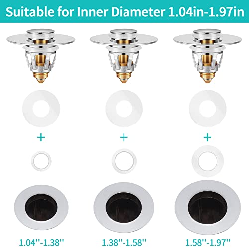 HAPPUP Sink Stopper, Bathroom Sink Drain Strainer with Hair Catcher, for 1.04’’~1.97’’ Drain Hole, Brass Universal Drain Cover, Pop Up Basin Plug - Image 5