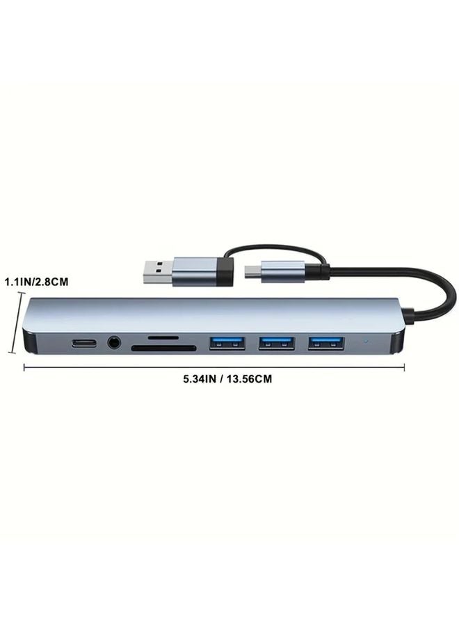 Gray 8 In 1 USB C Hub With Card Reader Audio Output For MacBook iPad - Image 2
