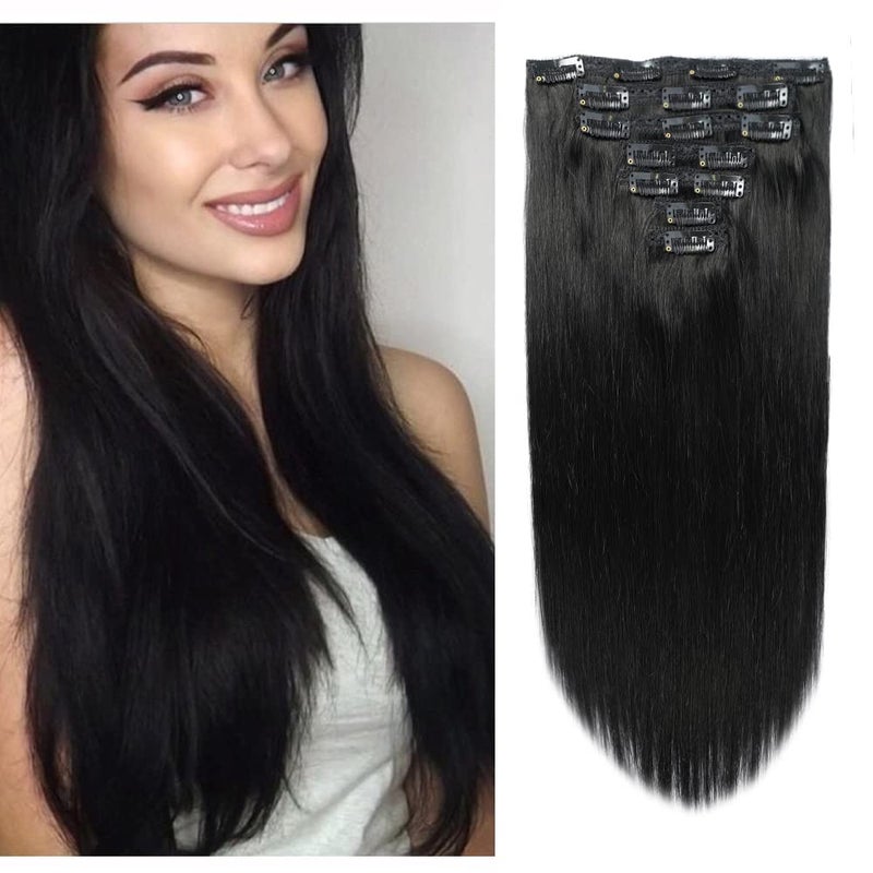 FAAAL 20 Clip in Human Hair Extensions Full Head 180g 7 Pieces 16 Clips 1 Jet Black Double Weft Brazilian Real Remy Hair Extensions Thick Straight Silky 20180g Jet Black