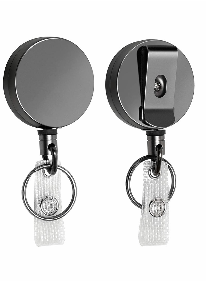Excefore - 2 Pcs Heavy Duty Retractable Badge Holder Reel, Metal ID Badge Holder with Belt Clip Key Ring for Name Card Keychain - Image 1