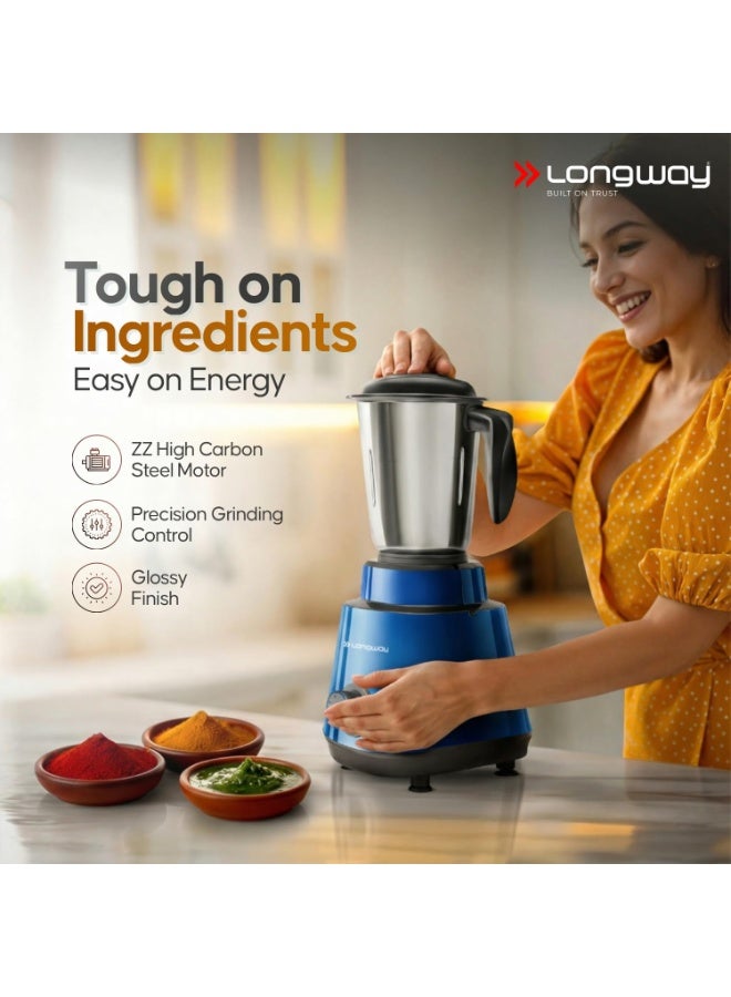 Longway Super Pro Mixer Grinder | Up to 700 Watt Powerful Motor | 3 Jars for Grinding, Mixing, Juicing | 2 Years Warranty (Blue & Black) - Image 5