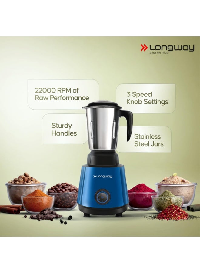 Longway Super Pro Mixer Grinder | Up to 700 Watt Powerful Motor | 3 Jars for Grinding, Mixing, Juicing | 2 Years Warranty (Blue & Black) - Image 4