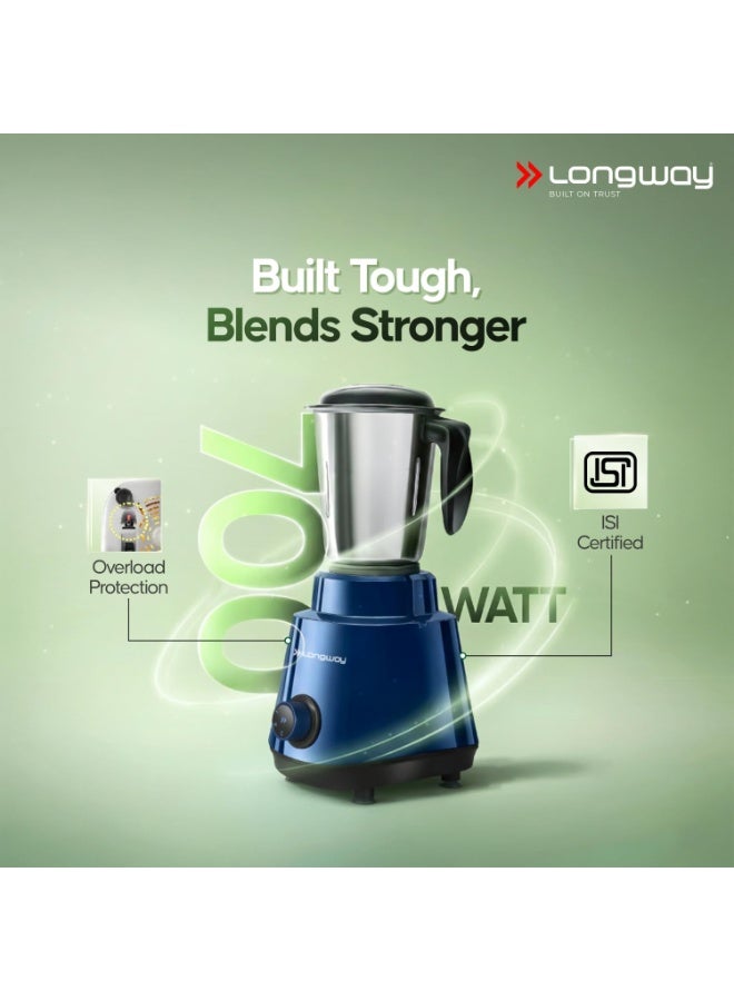 Longway Super Pro Mixer Grinder | Up to 700 Watt Powerful Motor | 3 Jars for Grinding, Mixing, Juicing | 2 Years Warranty (Blue & Black) - Image 3