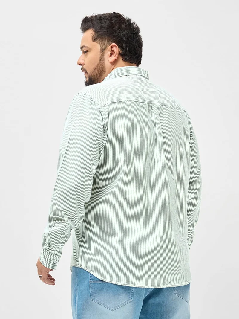 Urbano Fashion  Urbano Plus Men's Light Green Cotton Full Sleeve Regular Fit Casual Striped Shirt  | Best Price UAE