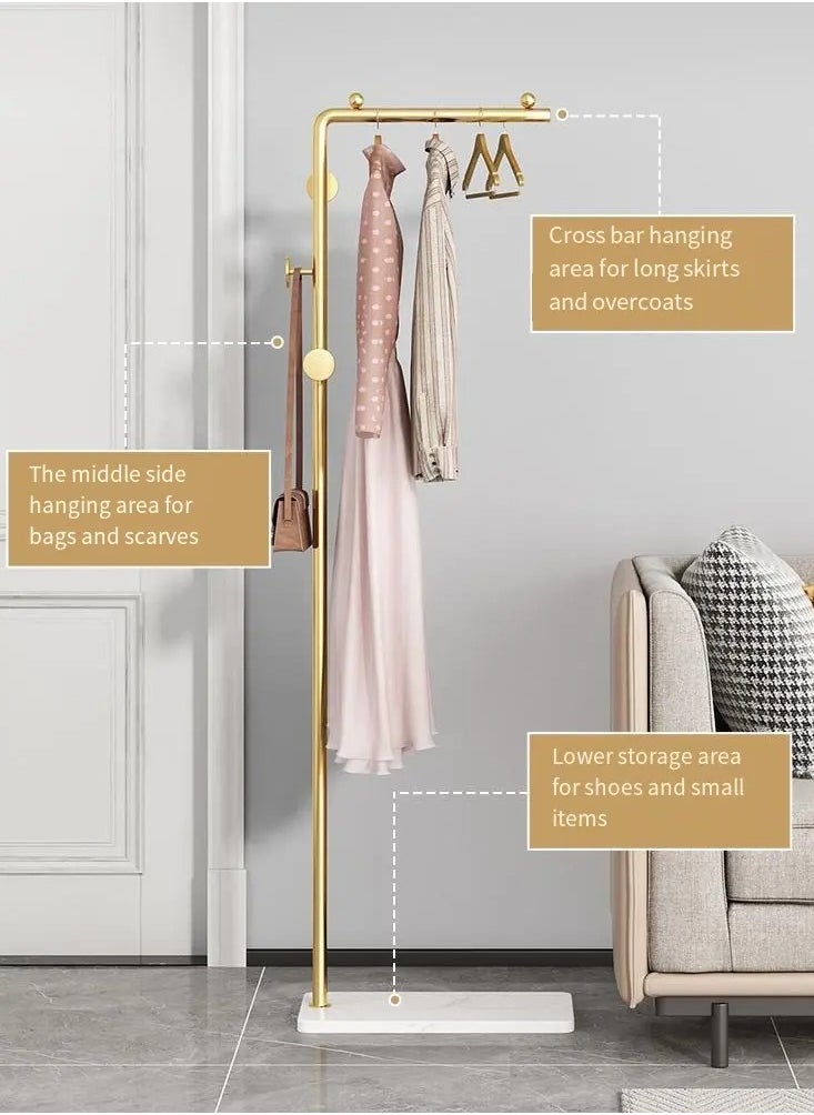 Y&D - Metal Coat Rack Gold Coat Rack Freestanding with 3 Hooks and Marble Base Floor-standing Coat Stand Floor Hanger 170CM - Image 1
