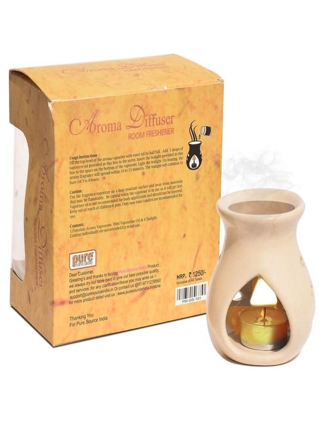 Pure Source India Ceramic Aroma Gift Set with 10 Ml Relaxing Aroma Oil and 4 Tea Candles, White - Image 3