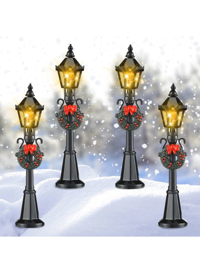 Mudder 4 Pieces Mini Christmas Lamp Post Village Fairy Lamp Train Lantern Lamp Miniature Street Lamp Decorative Street Lights for DIY Dollhouse Village Pathway Post Light Accessories (Classic Style) - Image 1