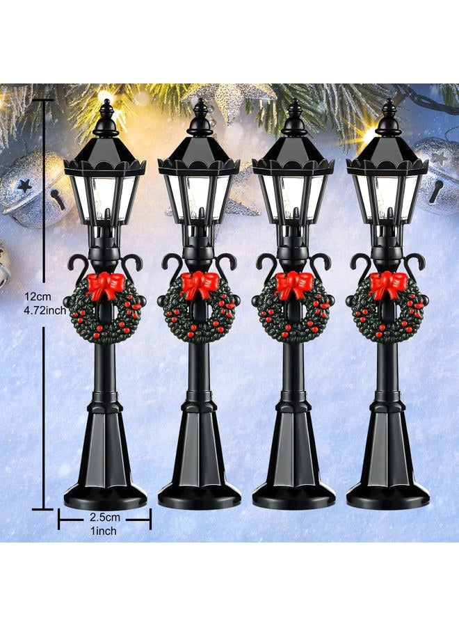 Mudder 4 Pieces Mini Christmas Lamp Post Village Fairy Lamp Train Lantern Lamp Miniature Street Lamp Decorative Street Lights for DIY Dollhouse Village Pathway Post Light Accessories (Classic Style) - Image 3