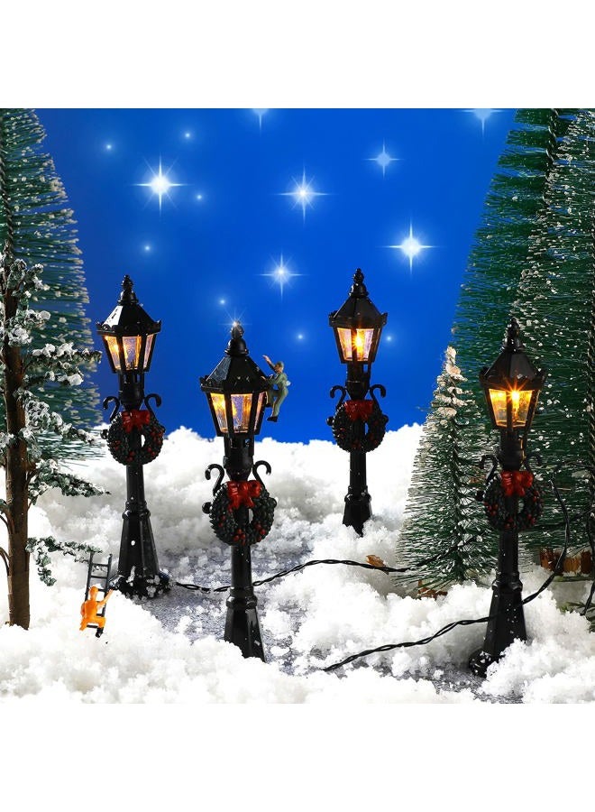Mudder 4 Pieces Mini Christmas Lamp Post Village Fairy Lamp Train Lantern Lamp Miniature Street Lamp Decorative Street Lights for DIY Dollhouse Village Pathway Post Light Accessories (Classic Style) - Image 2