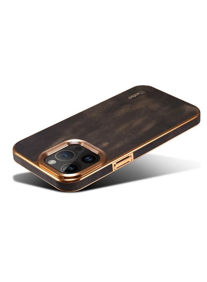 Denior Case For iPhone 14 Pro Max Oil Wax Cowhide Plating Phone Case - Image 3