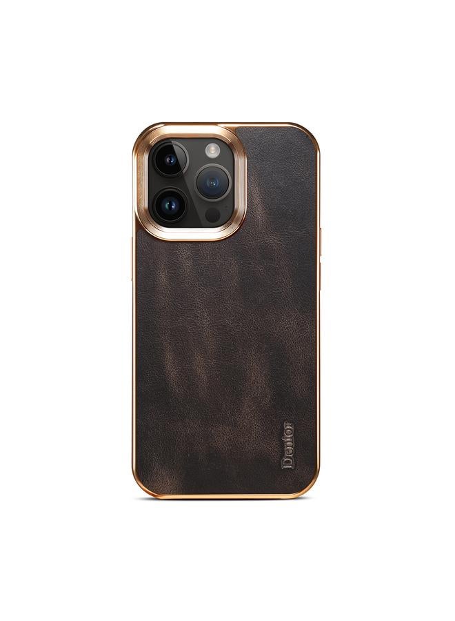 Denior Case For iPhone 14 Pro Max Oil Wax Cowhide Plating Phone Case - Image 2
