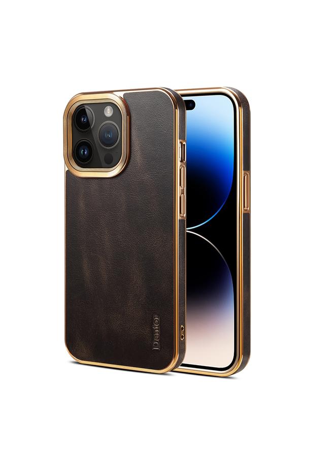 Denior Case For iPhone 14 Pro Max Oil Wax Cowhide Plating Phone Case - Image 1