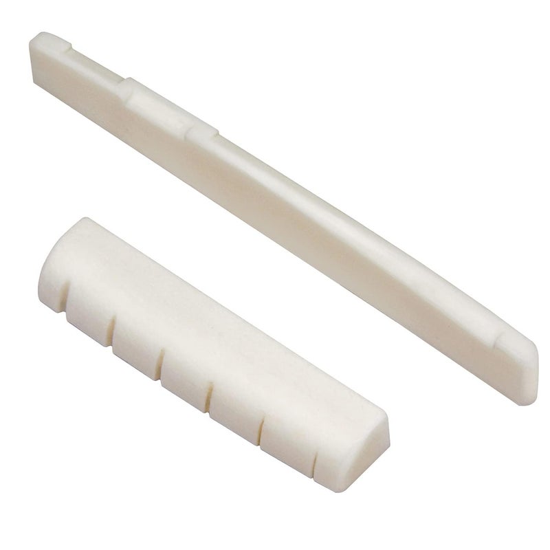 Blisstime 6 String Acoustic Guitar Bone Bridge Saddle and Nut Made of Real Bone for Acoustic Folk Guitar - Image 1