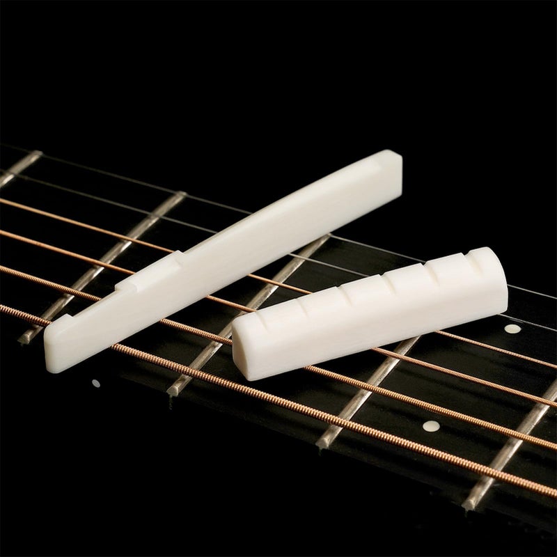 Blisstime 6 String Acoustic Guitar Bone Bridge Saddle and Nut Made of Real Bone for Acoustic Folk Guitar - Image 3