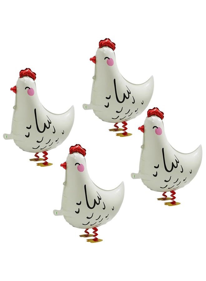 Hokilands 4D Chicken Balloon Walking Farm Animals Balloon Cute Air Walker Chick Balloon, 4 Pack White Walk Chicken Foil Balloons Fun Pet Animal Balloon For Easter Birthday Baby Shower Wedding BBQ Decorations - Image 1