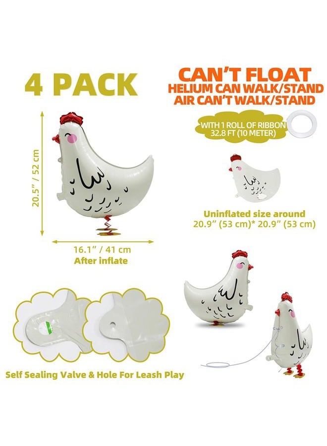 Hokilands 4D Chicken Balloon Walking Farm Animals Balloon Cute Air Walker Chick Balloon, 4 Pack White Walk Chicken Foil Balloons Fun Pet Animal Balloon For Easter Birthday Baby Shower Wedding BBQ Decorations - Image 2
