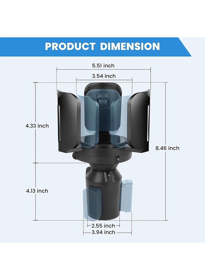 Cup Holder Expander for Car with Adjustable Holder & Base, Compatible with 10 to 64 oz Yeti Ramblers, Stanley, Hydro Flask, Nalgene, Hold 2.9" to 5.5" Large Bottles Mugs Food Drink, Car Cup Holder - Image 2