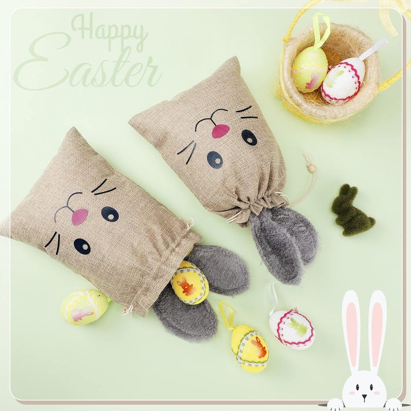 Woanger 10 Pcs Easter Bunny Bags with Drawstring 79 x 102 Inch Easter Burlap Bags Rabbit Ears Furry Bunny Bag Cookies Chocolate Party Favors Gift Candy Egg Hunts Stuffer for Kids Girls - Image 4