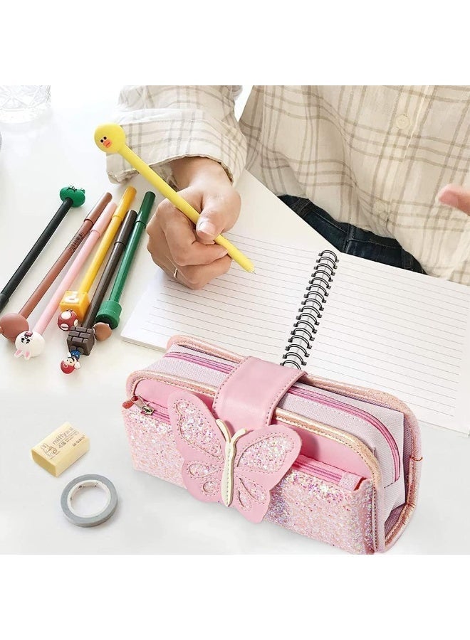 حقيبة قلم كبيرة السعة، حقيبة قلم من القماش القماشي، حقيبة قلم قابلة للعكس مع قطع من اللؤلؤ، حقيبة لتخزين الأدوات المدرسية متعددة الاستخدامات، مقاومة للاتساخ، مناسبة للطلاب والفتيات والمراهقين والبالغين، باللون الوردي. - Image 2