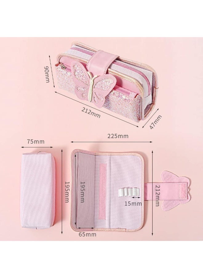 حقيبة قلم كبيرة السعة، حقيبة قلم من القماش القماشي، حقيبة قلم قابلة للعكس مع قطع من اللؤلؤ، حقيبة لتخزين الأدوات المدرسية متعددة الاستخدامات، مقاومة للاتساخ، مناسبة للطلاب والفتيات والمراهقين والبالغين، باللون الوردي. - Image 5