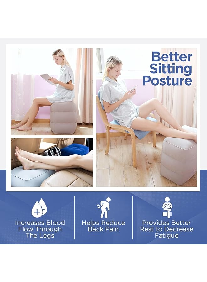 إيروريكس مسند قدم قابل للنفخ لمقعد السيارة للطائرة مسند قدم للأطفال سرير طائرة للأطفال الصغار وسادة مسند قدم للطائرة قابلة للنفخ مسند قدم يخفف التورم بأزرار نفخ مدمجة باللون الرمادي - Image 5