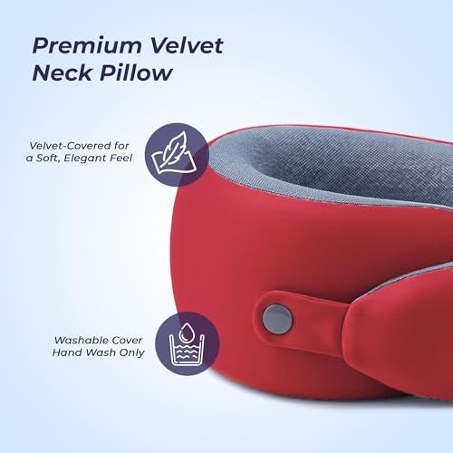 Billebon Memory Foam Neck Pillow with Cooling Gel, Snake Shape Travel Pillow with Snap Button, Neck Rest for Travelling & Flight Travel, Ergonomic Support for Comfort & Pain Relief (Red Combo) - Image 4