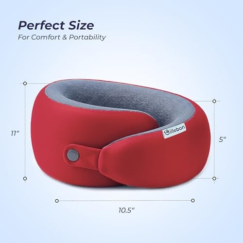 Billebon Memory Foam Neck Pillow with Cooling Gel, Snake Shape Travel Pillow with Snap Button, Neck Rest for Travelling & Flight Travel, Ergonomic Support for Comfort & Pain Relief (Red Combo) - Image 3