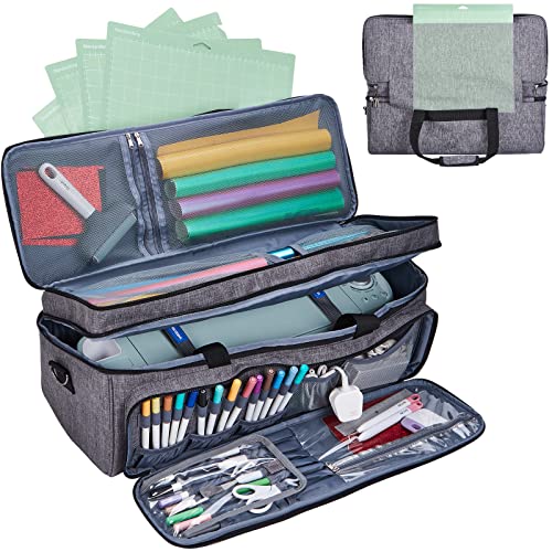 NICOGENA Double Layer Carrying Case with Mat Pocket for Cricut Maker 3, Explore 3, Multi Large Front Compartments for Tools, Accessories and Supplies, Grey - Image 1