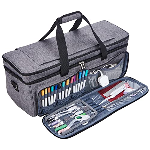 NICOGENA Double Layer Carrying Case with Mat Pocket for Cricut Maker 3, Explore 3, Multi Large Front Compartments for Tools, Accessories and Supplies, Grey - Image 4