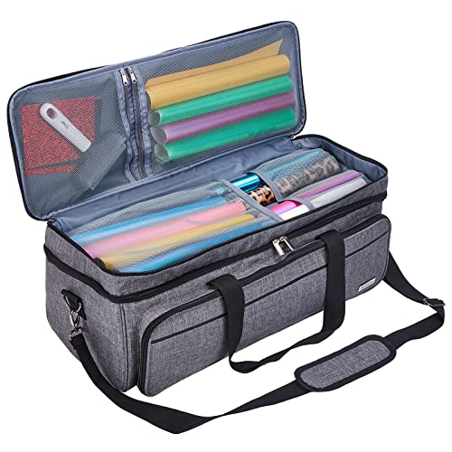 NICOGENA Double Layer Carrying Case with Mat Pocket for Cricut Maker 3, Explore 3, Multi Large Front Compartments for Tools, Accessories and Supplies, Grey - Image 3
