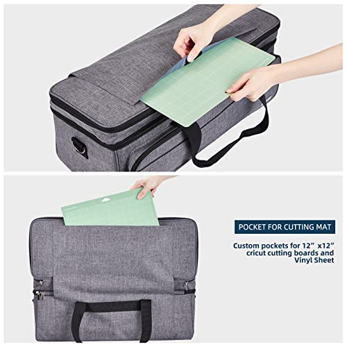 NICOGENA Double Layer Carrying Case with Mat Pocket for Cricut Maker 3, Explore 3, Multi Large Front Compartments for Tools, Accessories and Supplies, Grey - Image 2