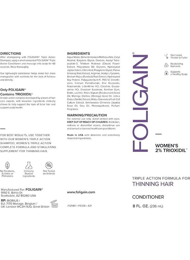 Foligain Womenâ€™S 2% Trioxodil Triple Action Conditioner For Thinning Hair 236ml - Image 5