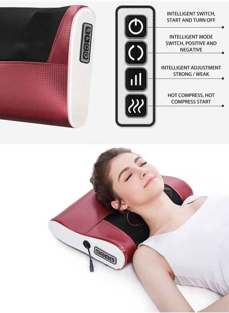R.VIHAN - 8 Roller Neck And Shoulder Massage Electric Pillow Massager Machine Back Cervical Relaxation Cushion Warm Heating Kneading Deep Tissue Therapy Body Spine Calf Thigh Leg Foot Muscle Pain Relief Shiatsu - Image 1
