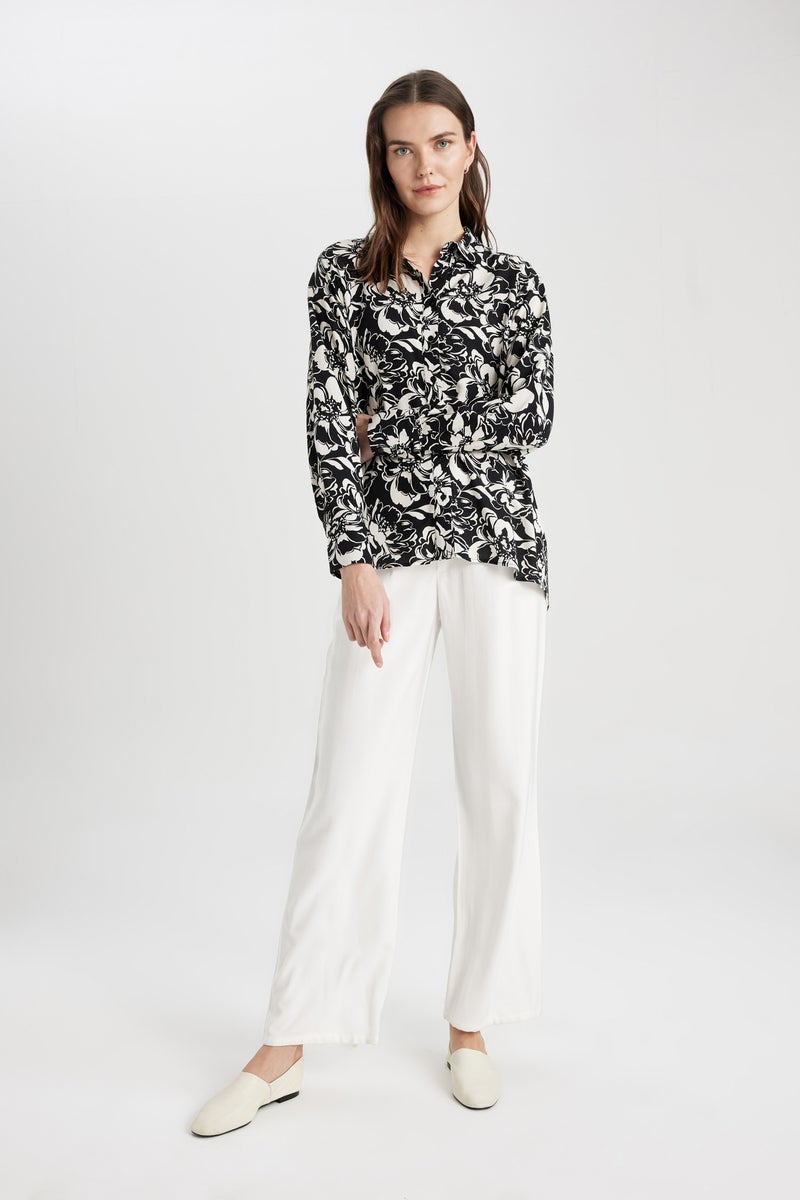 DeFacto Black Woman Oversize Patterned Long Sleeve Shirt Tunic Casual - Image 2